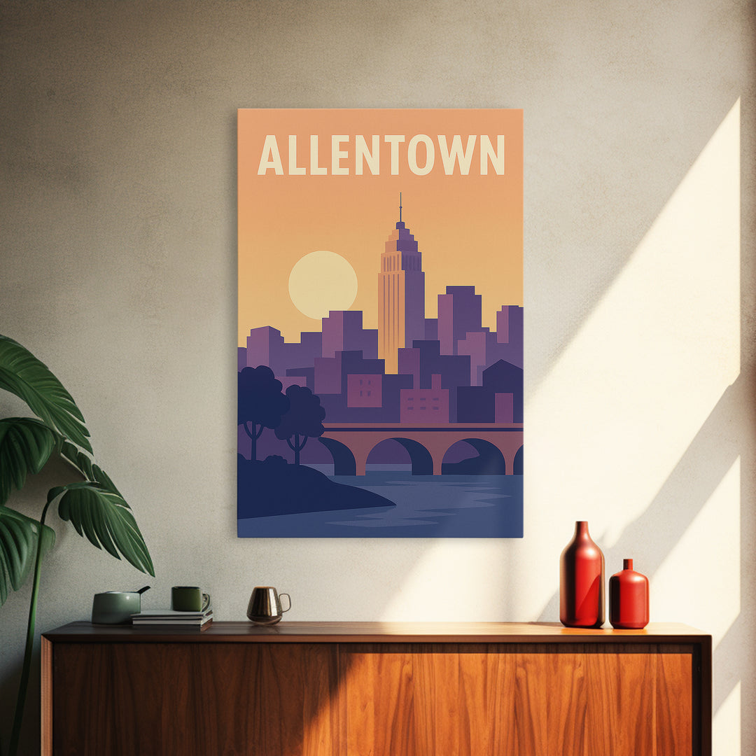 Allentown Travel Poster, Framed Canvas Print, Vintage Travel Poster Art, Allentown Art Print, Vintage City Art, Travel Art Print