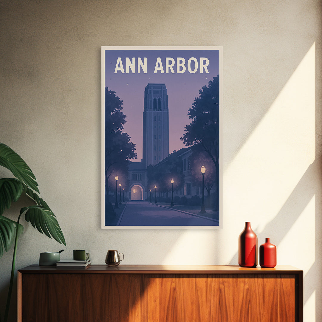 Ann Arbor Michigan Travel Poster, Canvas Print, Mid Century City Wall Art, Ann Arbor City Art, City Travel Prints, Eclectic Wall Decor