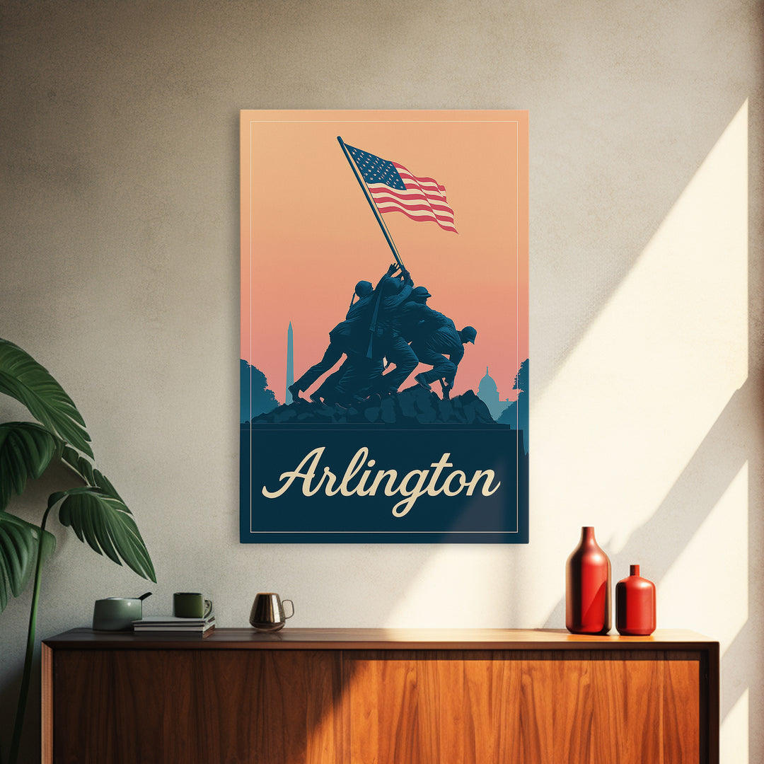 Arlington Texas Travel Poster, Framed Canvas Print, Mid Century City Wall Art, Arlington Wall Art, Eclectic Wall Decor, City Illustration
