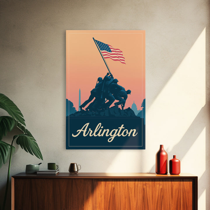 Arlington Texas Travel Poster, Framed Canvas Print, Mid Century City Wall Art, Arlington Wall Art, Eclectic Wall Decor, City Illustration