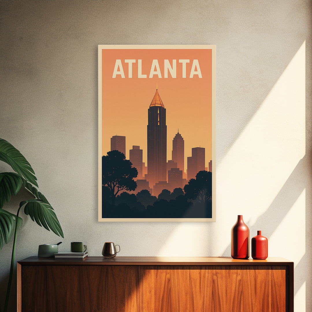 Atlanta Georgia Travel Poster, Framed Canvas Print, Vintage Travel Poster Art, Atlanta Poster Print, Vintage City Poster, Vintage City Art