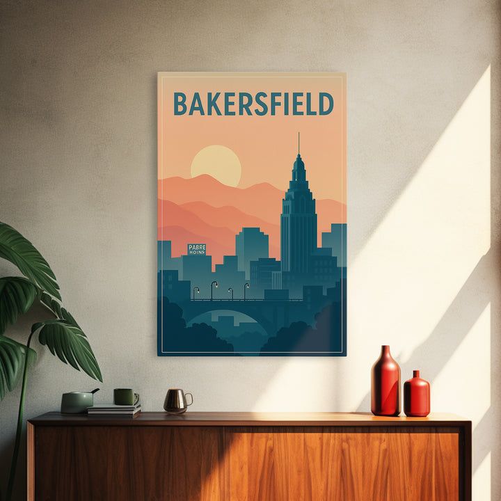 Bakersfield Travel Poster, Canvas Print, Classic Travel Poster Art, Bakersfield Poster Print, City Illustration, Vintage Travel Art