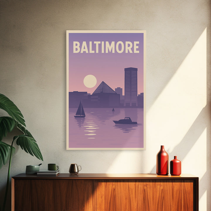 Baltimore Maryland Travel Poster, Canvas Print, Retro Sunset Skyline Art, Baltimore City Art, Travel Print, Vintage City Art, Wall Art