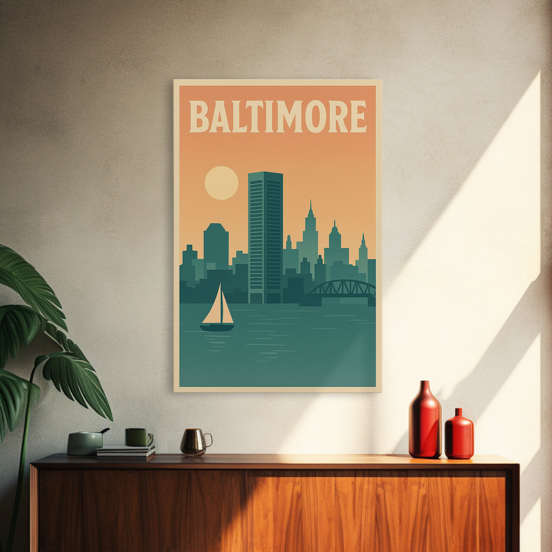 Baltimore Travel Poster, Canvas Print, Classic Travel Poster Art, Baltimore Wall Art, City Illustration, Wanderlust Decor, Travel Prints