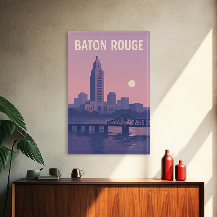 Baton Rouge Louisiana Travel Poster, Canvas Print, Vintage Travel Poster Art, Baton Rouge Art Print, Mid Century Wall Art, Fine Art Print
