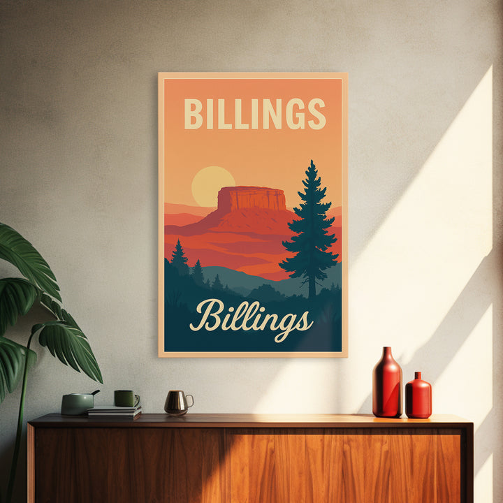 Billings Montana Travel Poster, Canvas Print, Classic Poster Art, Billings Travel Art, Travel Art Print, Mid Century Wall Art, Wall Art