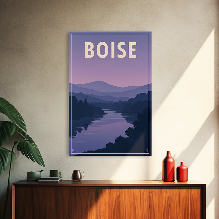 Boise Idaho Travel Poster, Canvas Print, Retro Sunset Skyline Art, Boise Art Print, Wall Decor, Mid Century Wall Art, Travel Poster Art