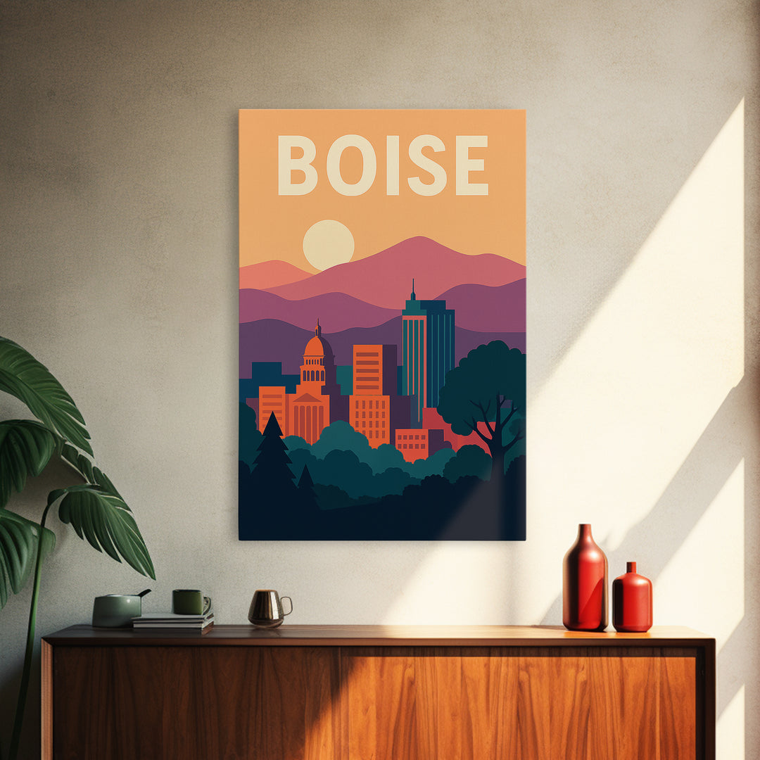 Boise Travel Poster, Framed Canvas Print, Classic Travel Poster Art, Boise Poster Print, Gift For Travelers, Living Room Wall Art