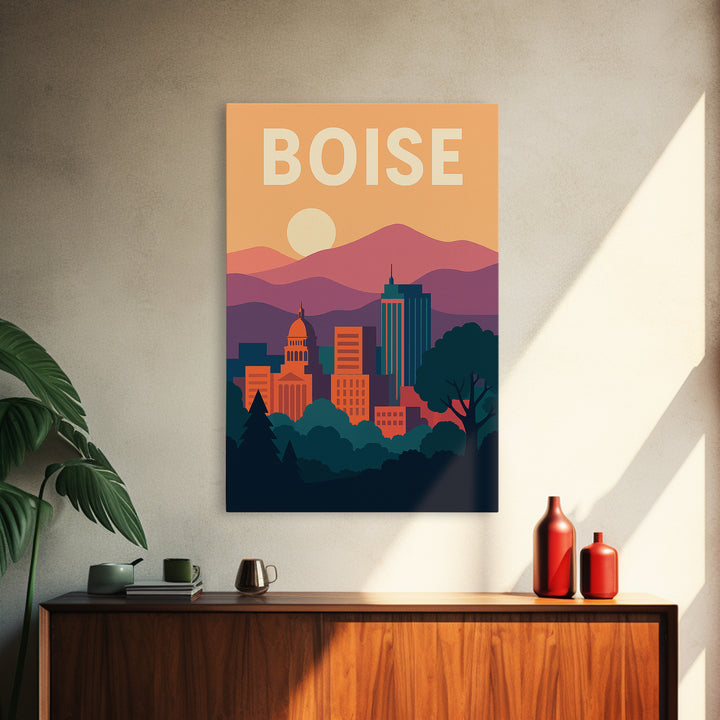 Boise Travel Poster, Framed Canvas Print, Classic Travel Poster Art, Boise Poster Print, Gift For Travelers, Living Room Wall Art
