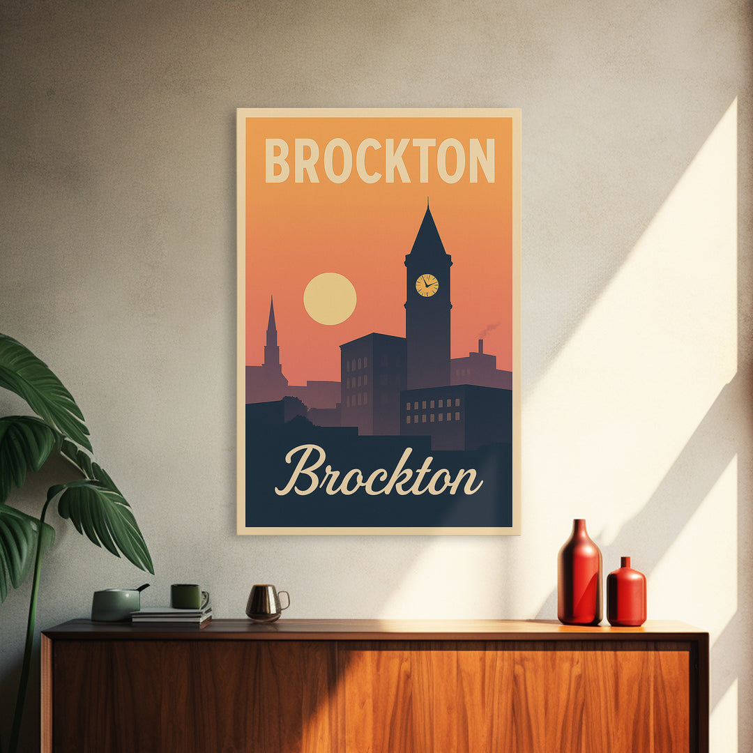 Brockton Massachusetts Travel Poster, Canvas Print, Mid Century City Wall Art, Brockton Wall Art, Travel Art Print, City Poster, Home Decor