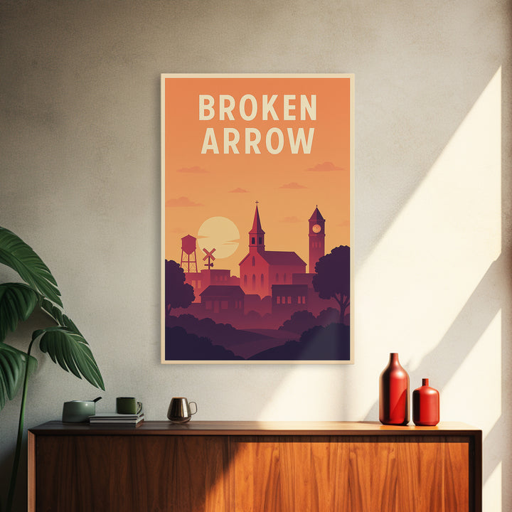 Broken Arrow Travel Poster, Framed Canvas Print, Classic Travel Poster Art, Broken Arrow Poster Print, City Travel Prints, City Art Print