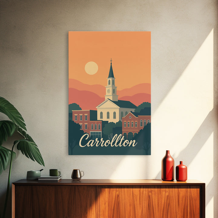 Carrollton Texas Travel Poster, Canvas Print, Mid Century City Wall Art, Carrollton Travel Art, Travel Poster Art, Vintage Travel Art