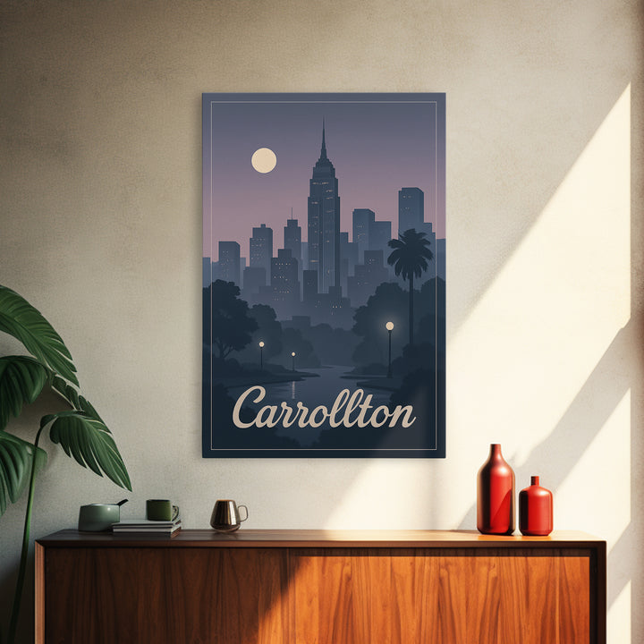 Carrollton Travel Poster, Canvas Print, Mid Century City Wall Art, Carrollton Travel Art, City Illustration, Home Office Decor