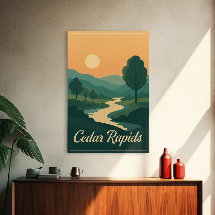 Cedar Rapids Iowa Travel Poster, Canvas Print, Vintage Travel Poster Art, Cedar Rapids Wall Art, Living Room Wall Art, Retro Travel Print