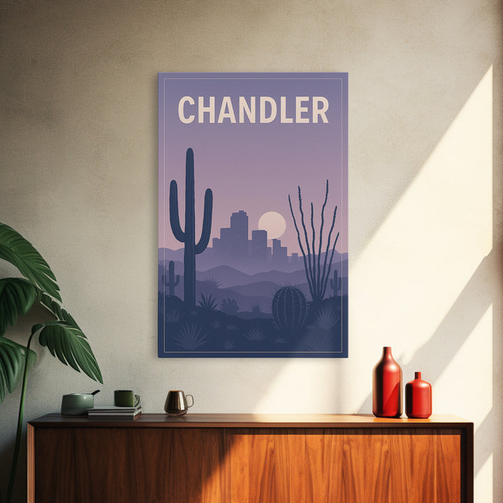 Chandler Arizona Travel Poster, Canvas Print, Retro Sunset Skyline Art, Chandler Wall Art, City Art Print, Travel Poster Set, Poster Print