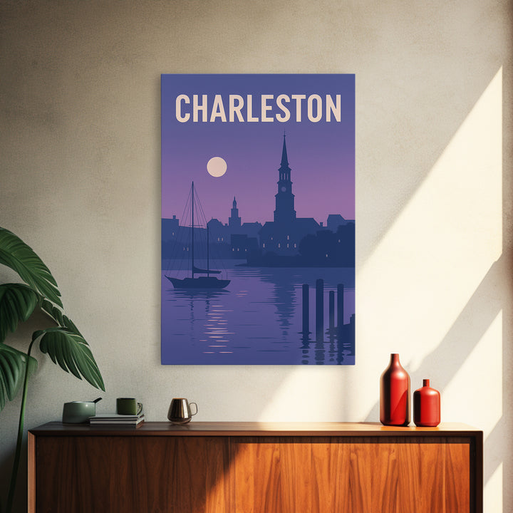 Charleston South Carolina Travel Poster, Canvas Print, Mid Century City Wall Art, Charleston Art Print, City Travel Prints, Wall Decor