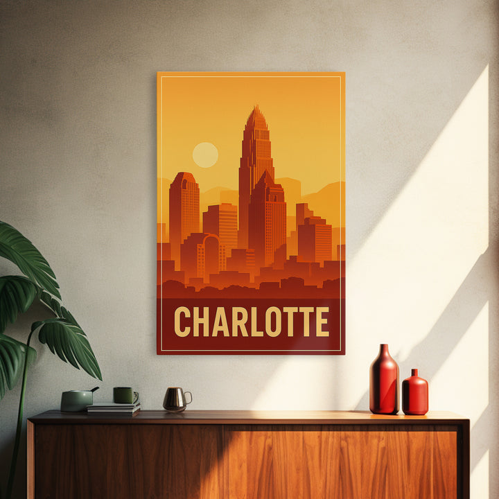 Charlotte North Carolina Travel Poster, Canvas Print, Classic Poster Art, Charlotte Art Print, Wall Decor, Wanderlust Decor, Landscape Art
