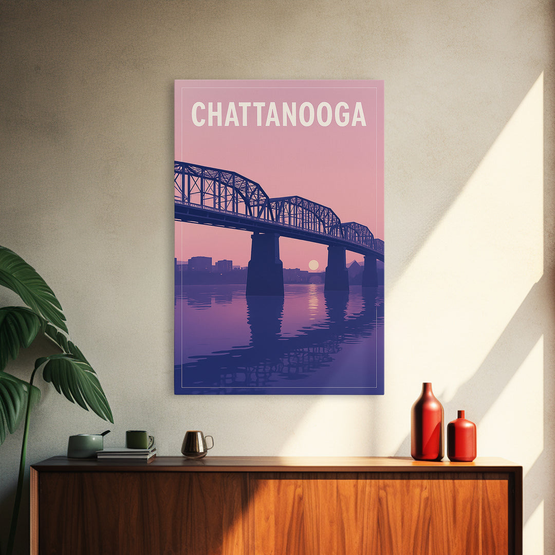 Chattanooga Tennessee Travel Poster, Canvas Print, Classic Poster Art, Chattanooga Poster Print, Watercolor Skyline Art, Travel Art Print