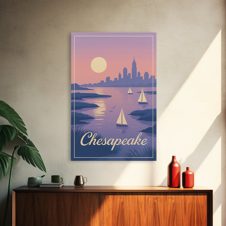 Chesapeake Travel Poster, Framed Canvas Print, Classic Travel Poster Art, Chesapeake Wall Art, Modern Wall Decor, Retro Travel Print