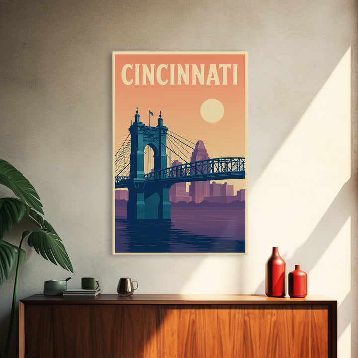 Cincinnati Travel Poster, Canvas Print, Mid Century City Wall Art, Cincinnati Wall Art, Gift For Travelers, Travel Art Print, Art Print