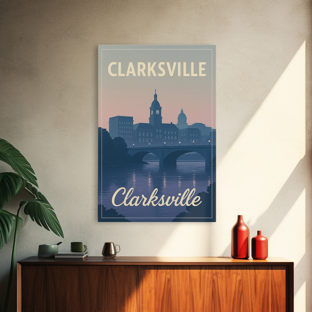 Clarksville Travel Poster, Canvas Print, Classic Travel Poster Art, Clarksville Wall Art, Retro Travel Print, Home Office Decor
