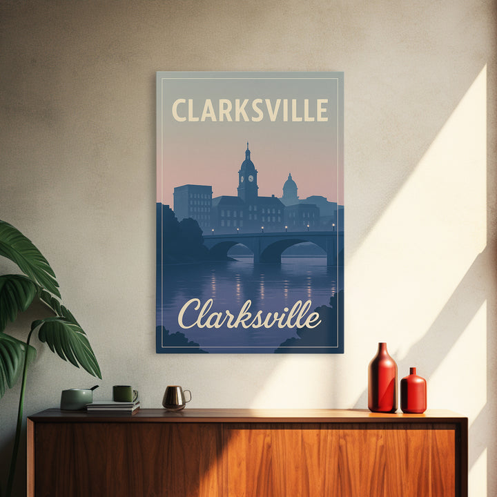 Clarksville Travel Poster, Canvas Print, Classic Travel Poster Art, Clarksville Wall Art, Retro Travel Print, Home Office Decor