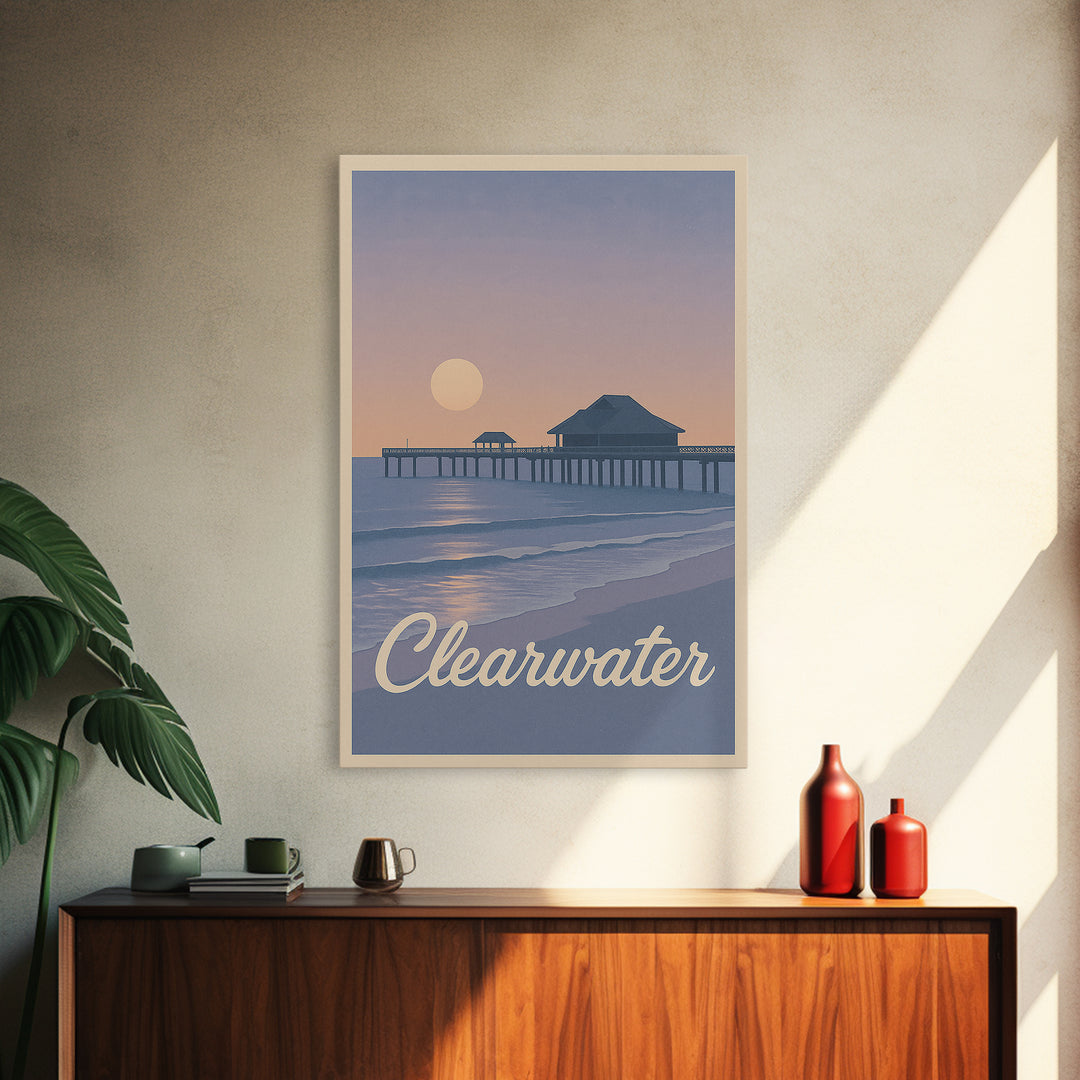 Clearwater Travel Poster, Canvas Print, Mid Century City Wall Art, Clearwater Art Print, Wanderlust Decor, Fine Art Print, Travel Wall Art