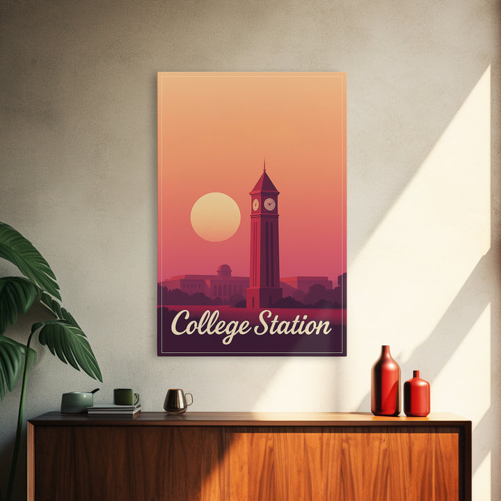 College Station Texas Travel Poster, Canvas Print, Mid Century City Wall Art, College Station City Art, Travel Print, Travel Poster Set