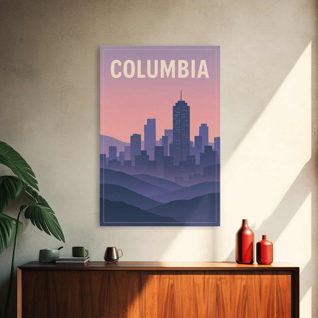 Columbia South Carolina Travel Poster, Canvas Print, Retro Sunset Skyline Art, Columbia City Art, Watercolor Skyline, Gift For Travelers