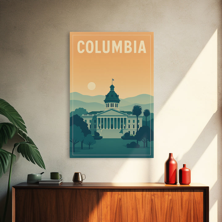 Columbia Travel Poster, Framed Canvas Print, Classic Travel Poster Art, Columbia City Art, Gift For Travelers, Travel Wall Decor