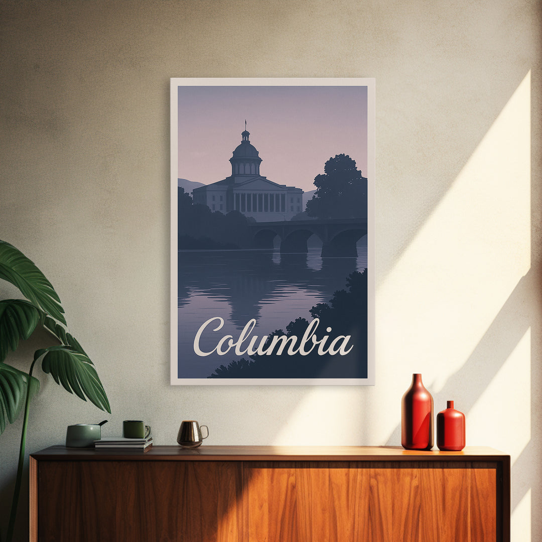 Columbia Travel Poster, Canvas Print, Mid Century City Wall Art, Columbia Art Print, Travel Poster Set, Mid Century Wall Art, Wall Art