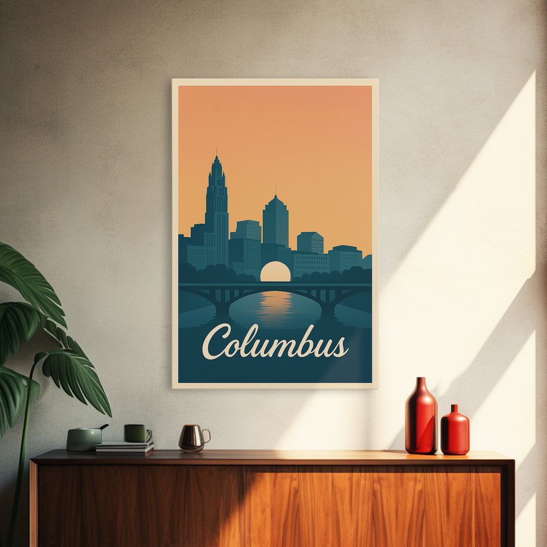 Columbus Travel Poster, Canvas Print, Vintage Travel Poster Art, Columbus Travel Art, Living Room Wall Art, Vintage Travel Art