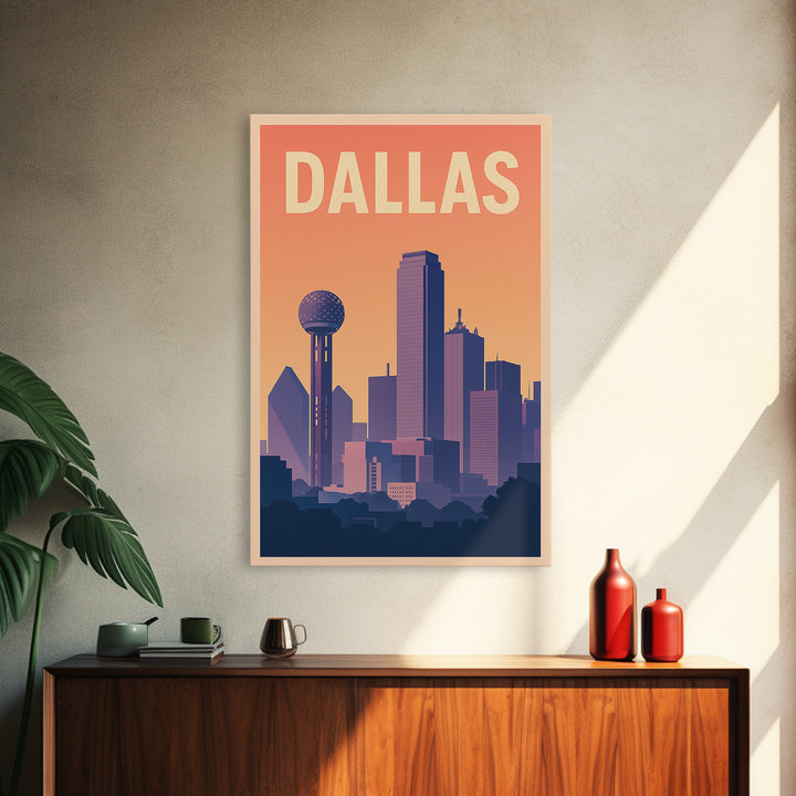 Dallas Travel Poster, Canvas Print, Mid Century City Wall Art, Dallas Wall Art, Modern Wall Decor, Travel Poster Art, Fine Art Print