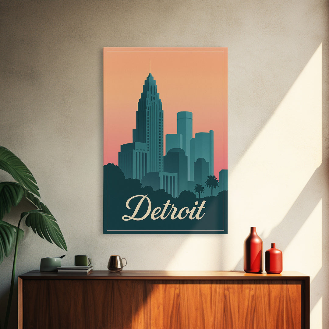 Detroit Michigan Travel Poster, Framed Canvas Print, Classic Travel Poster Art, Detroit City Art, Vintage City Art, Vintage Travel Art