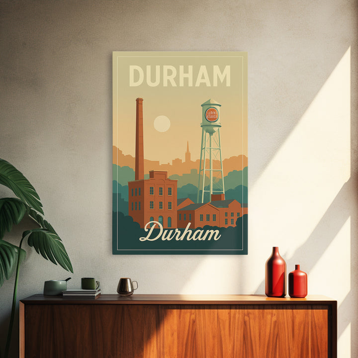 Durham North Carolina Travel Poster, Canvas Print, Mid Century City Wall Art, Durham Print, Travel Prints, Travel Poster Set