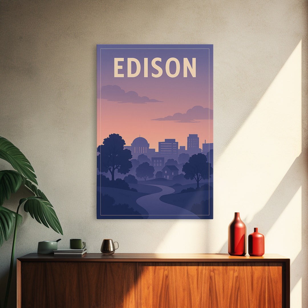 Edison New Jersey Travel Poster, Canvas Print, Mid Century City Wall Art, Edison Wall Art, City Art Print, Office Decor, Travel Print