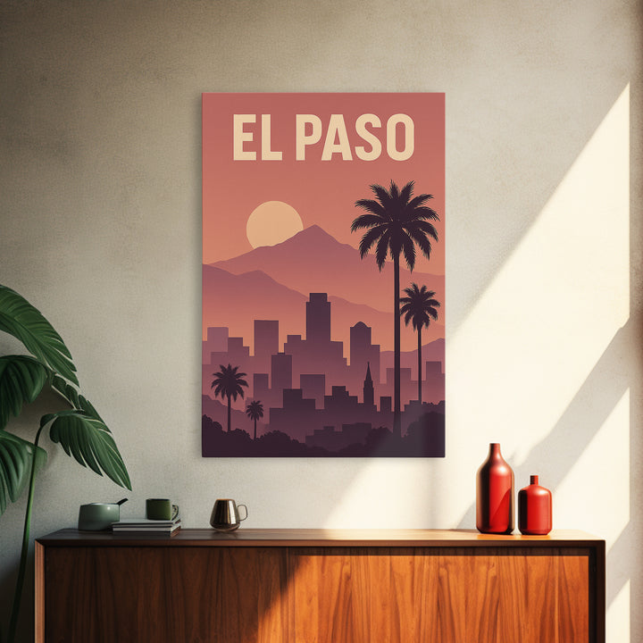 El Paso Texas Travel Poster, Canvas Print, Mid Century City Wall Art, El Paso City Art, Eclectic Wall Decor, City Illustration, Office Decor