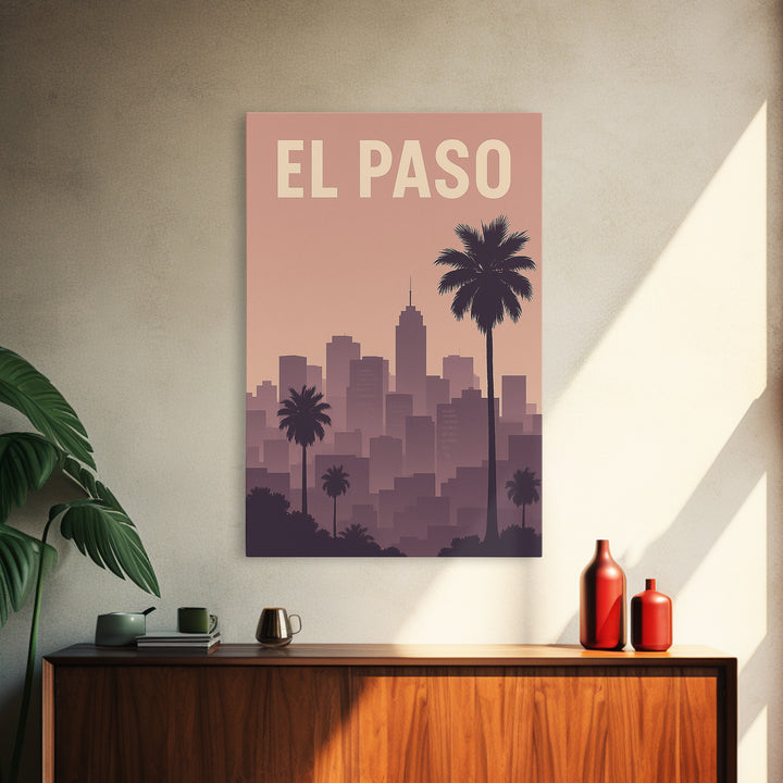 El Paso Travel Poster, Framed Canvas Print, Retro Sunset Skyline Art, El Paso Travel Art, Fine Art Print, Travel Wall Decor, City Poster
