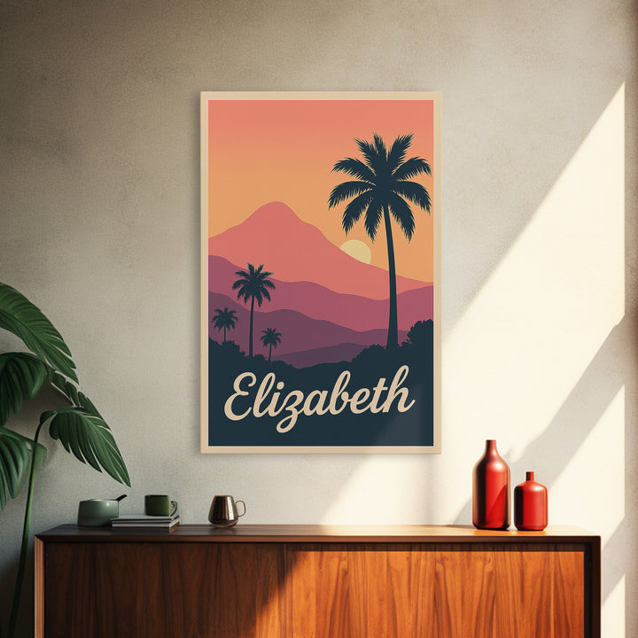 Elizabeth New Jersey Travel Poster, Canvas Print, Retro Sunset Skyline Art, Elizabeth Art Print, Travel Wall Art, Travel Art, City Art Print