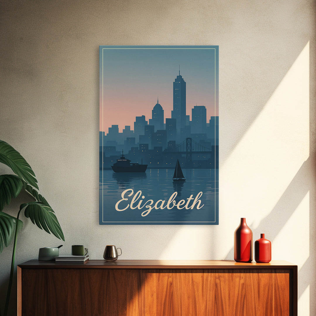 Elizabeth Travel Poster, Canvas Print, Mid Century City Wall Art, Elizabeth Poster Print, Vintage Travel Print, Travel Poster Art