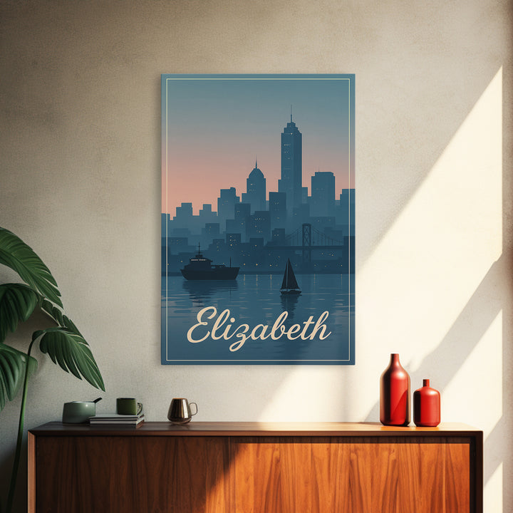 Elizabeth Travel Poster, Canvas Print, Mid Century City Wall Art, Elizabeth Poster Print, Vintage Travel Print, Travel Poster Art