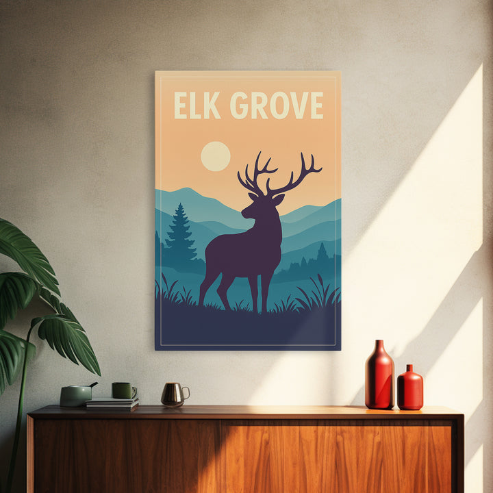 Elk Grove Travel Poster, Canvas Print, Mid Century City Wall Art, Elk Grove City Art, City Art Print, Mid Century Wall Art, Poster Print