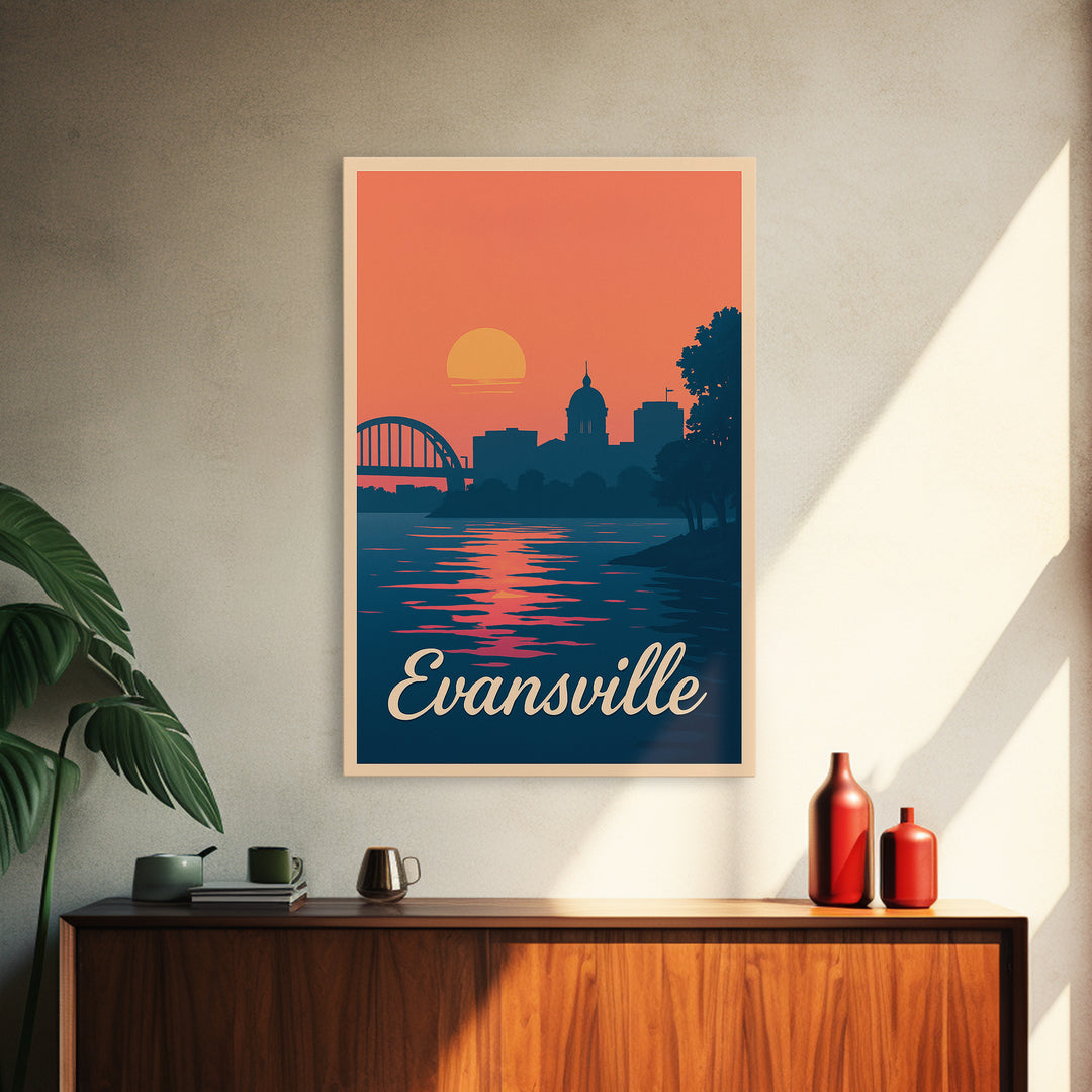 Evansville Indiana Travel Poster, Framed Canvas Print, Classic Travel Poster Art, Evansville City Art, City Travel Prints, Fine Art Print