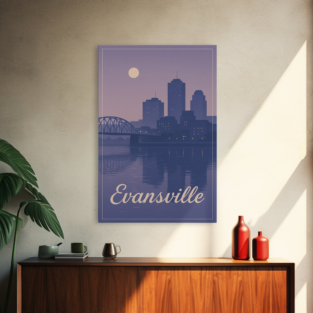 Evansville Travel Poster, Framed Canvas Print, Vintage Travel Poster Art, Evansville City Art, Vintage City Art, City Art Print