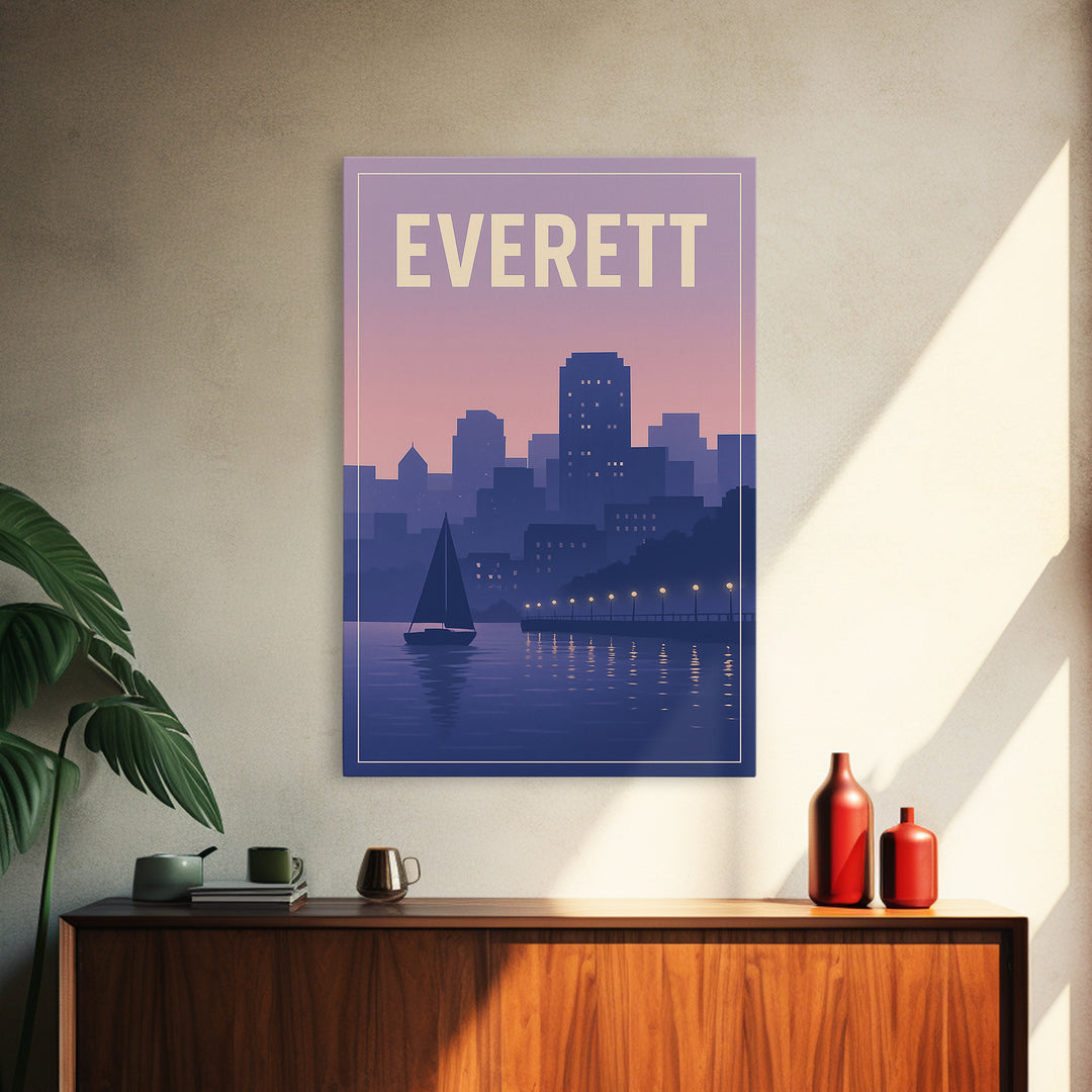 Everett Washington Travel Poster, Canvas Print, Vintage Poster Art, Everett Travel Art, Travel Poster Set, Vintage City Art, Travel Wall Art