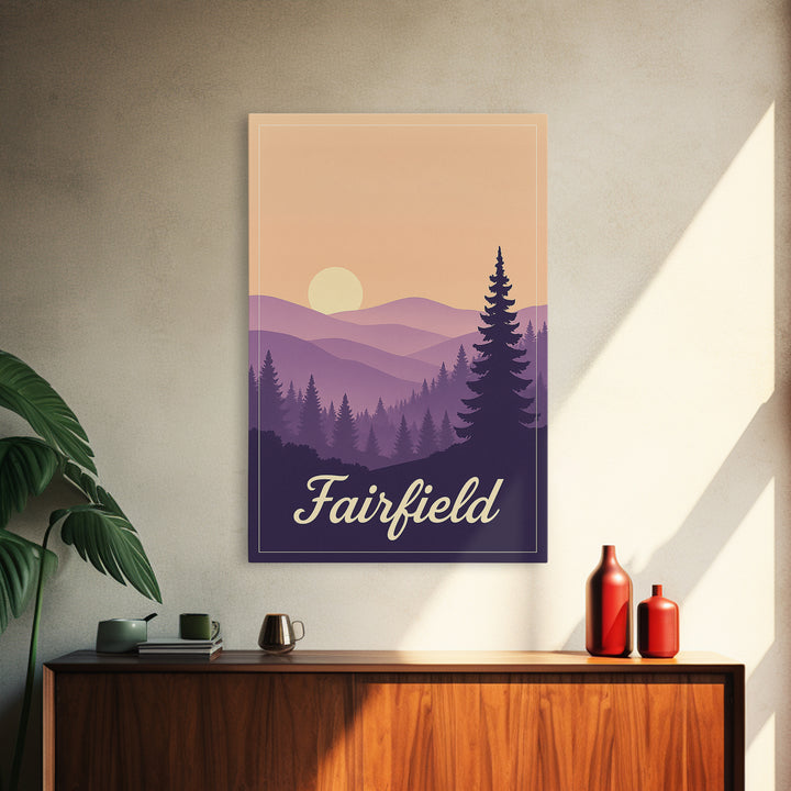Fairfield California Travel Poster, Canvas Print, Mid Century City Wall Art, Fairfield Travel Art, Home Office Decor, Travel Wall Decor
