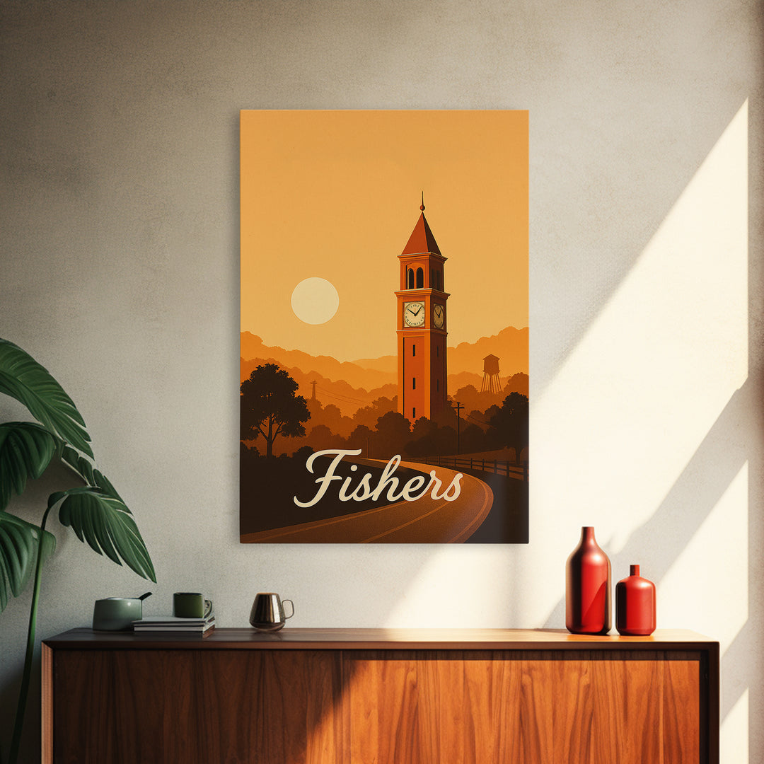Fishers Indiana Travel Poster, Canvas Print, Classic Travel Poster Art, Fishers Wall Art, Fine Art Print, Wall Art, Eclectic Wall Decor