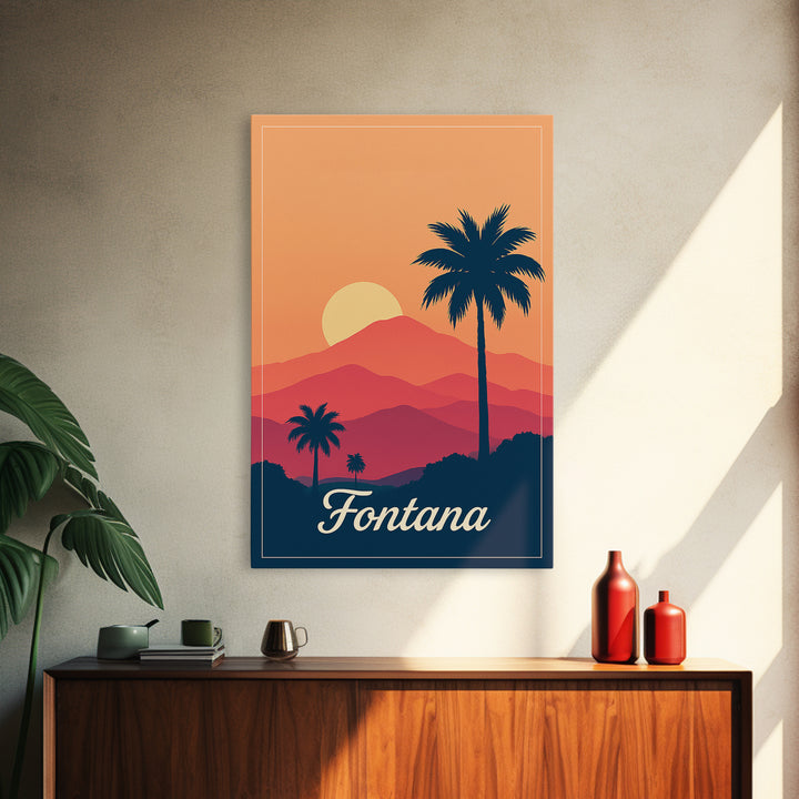 Fontana California Travel Poster, Canvas Print, Mid Century City Wall Art, Fontana City Art, Poster Art, Vintage City Art