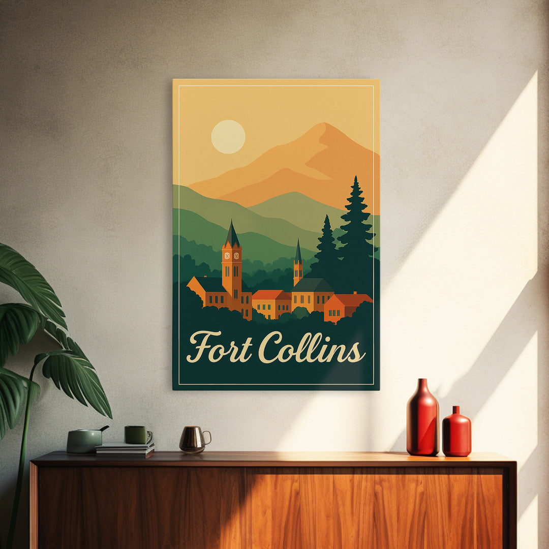 Fort Collins Colorado Travel Poster, Canvas Print, Classic Poster Art, Fort Collins Travel Art, Mid Century Wall Art, Travel Art Print