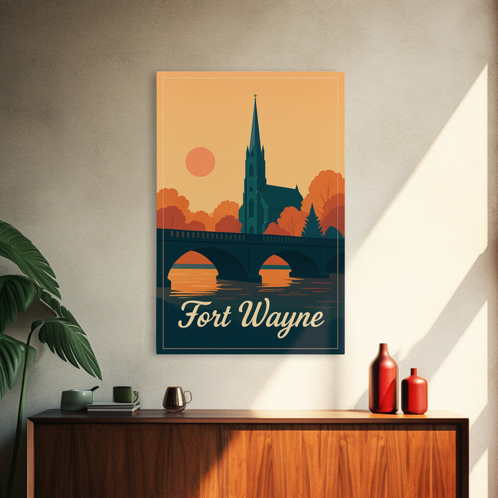 Fort Wayne Indiana Travel Poster, Canvas Print, Classic Travel Poster Art, Fort Wayne Poster Print, Travel Wall Decor, City Travel Prints